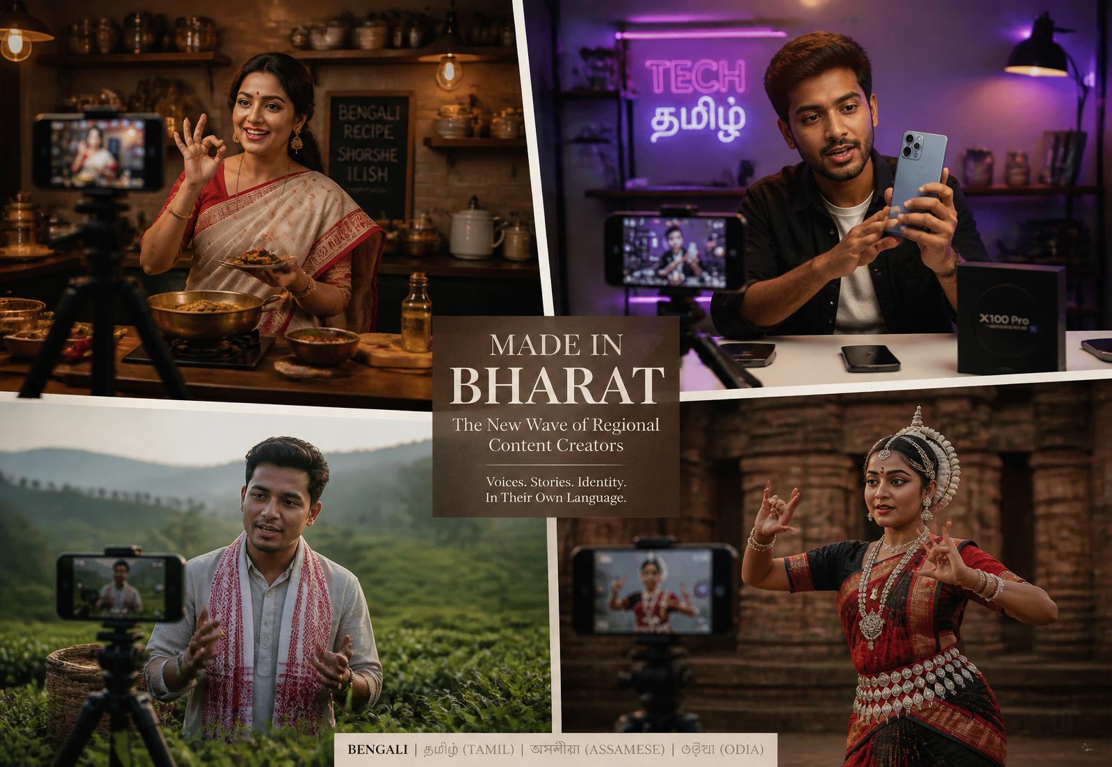 Regional India content creators — Bengali, Tamil, Assamese and Odia influencers filming reels